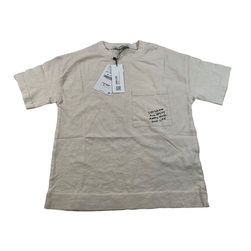 Zara Join Life T-Shirt Short Sleeve Crew Neck Beige Size 6